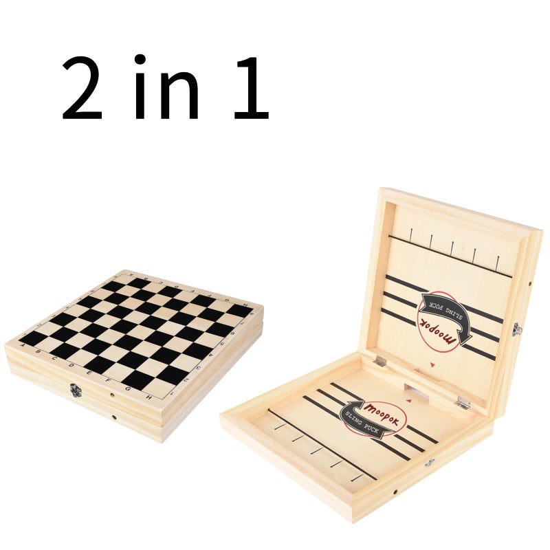 moopok Fast Sling Puck Game - 2 in1 Chess Board and Desktop Battle Super Winner Game,Fast Action Wooden Air Hockey Board Game,Adults and Kids Family Friend Funny Slingshot Game Toys - Image 2